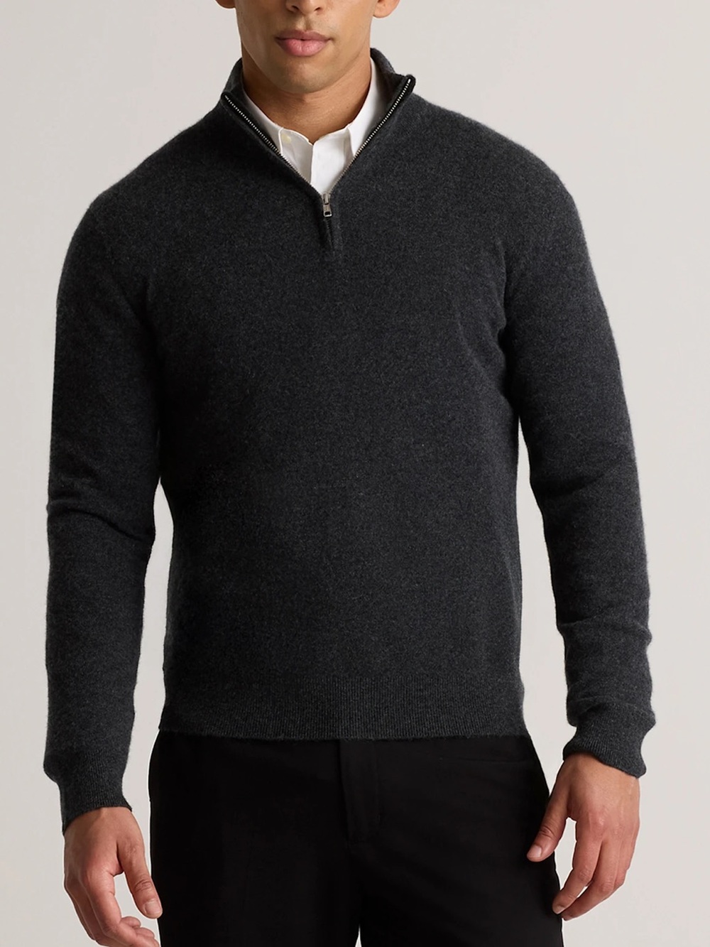 Quince Charcoal mongolian cashmere quarter zip sweater